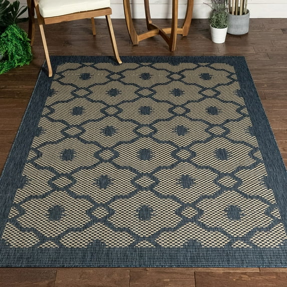 Well Woven Sunna Blue Beige Indoor/Outdoor Moroccan Trellis Area Rug (7'10" x 9'10")