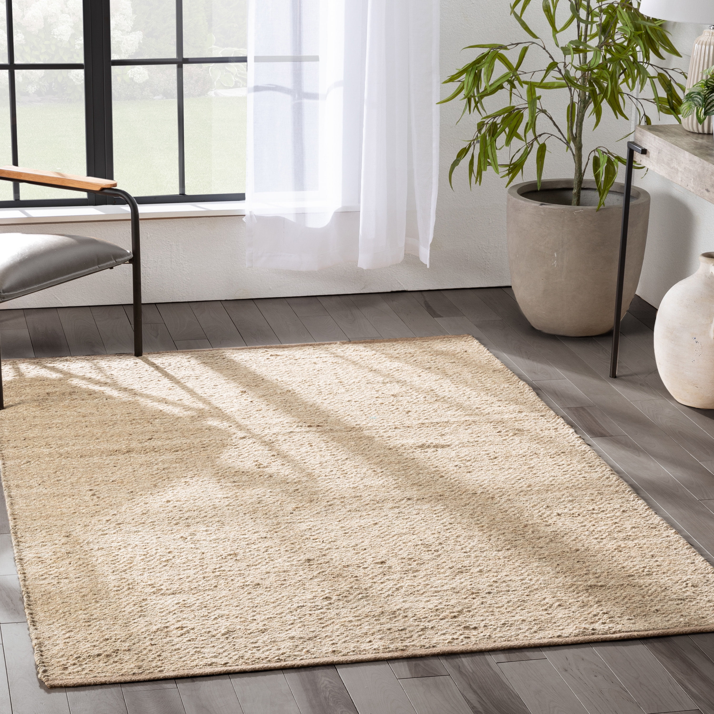 Well Woven Suri Chevron Hand-Made Area Rug, 5' x 7.5', Natural, Organic Look, Suitable For High-Traffic Area, Hand-Woven Jute