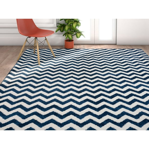 Well Woven Sydney Chevron Rustic Area Rugs, Blue