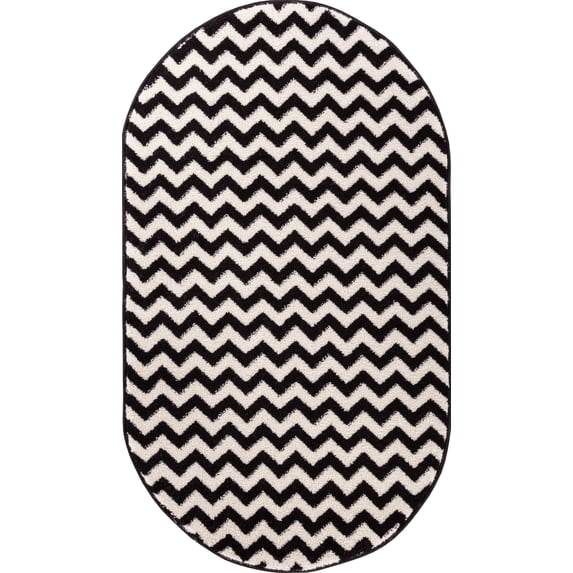 Well Woven Sydney Eli Chevron Black Modern Geometric Lines Zig Zag 2'7" x 4'2" Oval Rug