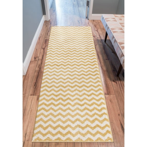 Well Woven Sydney Eli Chevron Gold Modern Geometric Lines Zig Zag 2'3" x 7'3" Runner Rug