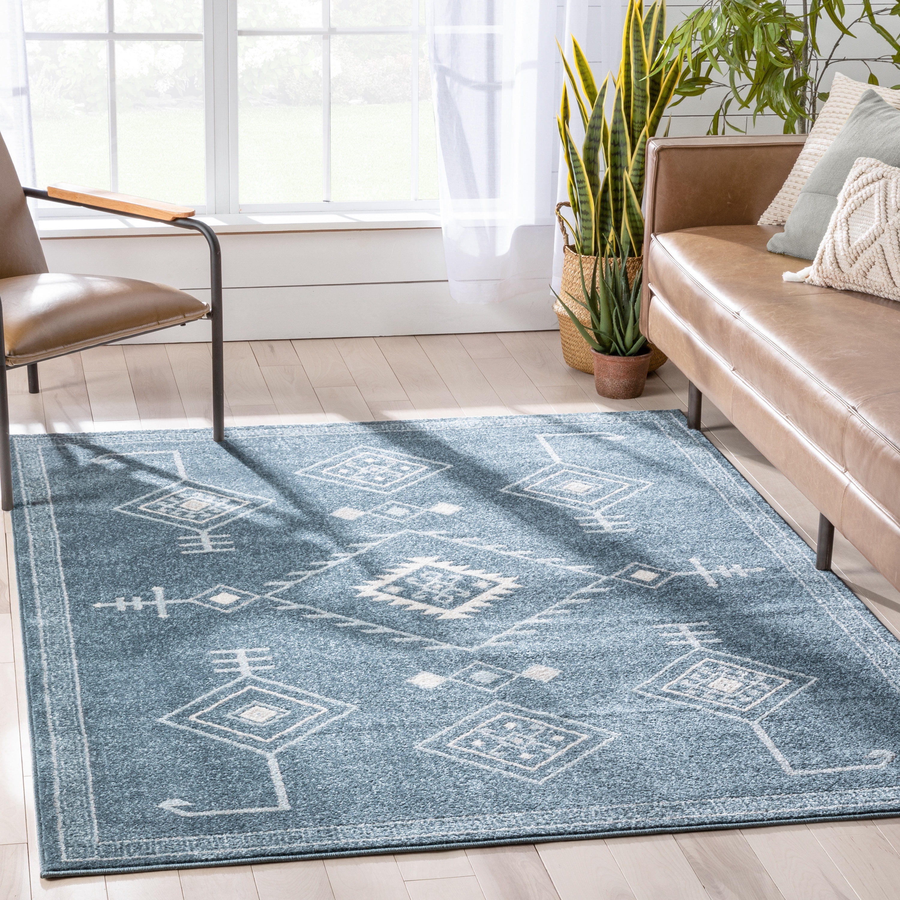 Sydney Dark Blue Geometric Synthetic Rectangular Area Rug