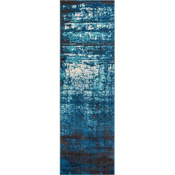 Well Woven  Sydney Vintage Crosby Blue Modern Distressed Abstract Runner Rug - 2 ft. 7 in. x 12 ft.