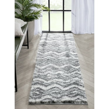 Well Woven Tameh Grey Super Thick & Soft Abstract Wavy Stripes Runner Rug 2x7 (2'3" x 7'3")