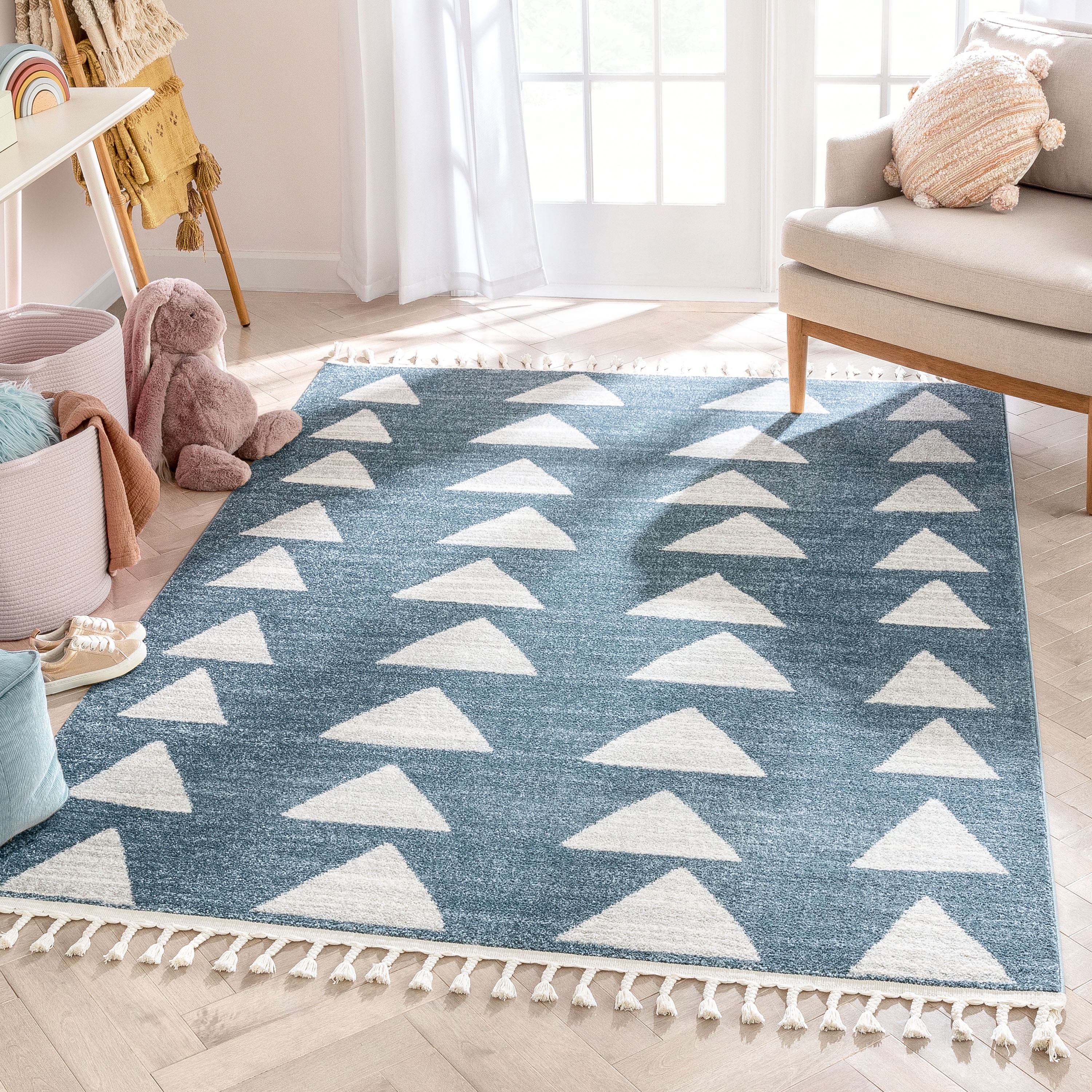Well Woven Tango Blue Geometric Triangle Pattern Stain-resistant (2'3 ...