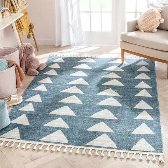Well Woven Tango Blue Geometric Triangle Pattern Stain-resistant Runner Rug (2'7" x 9'10")