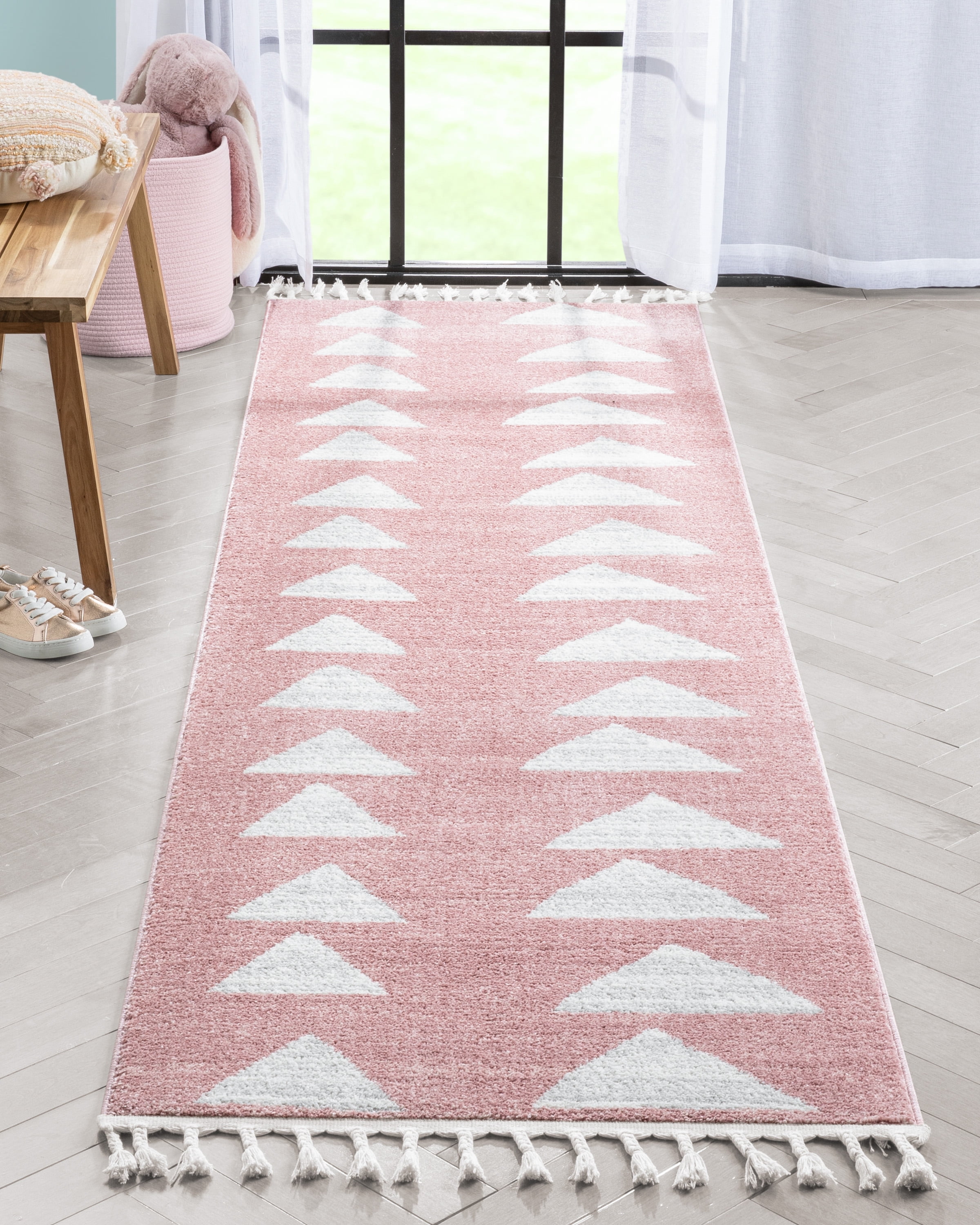 Well Woven Tango Pink Geometric Triangle Pattern Stain-resistant Runner ...