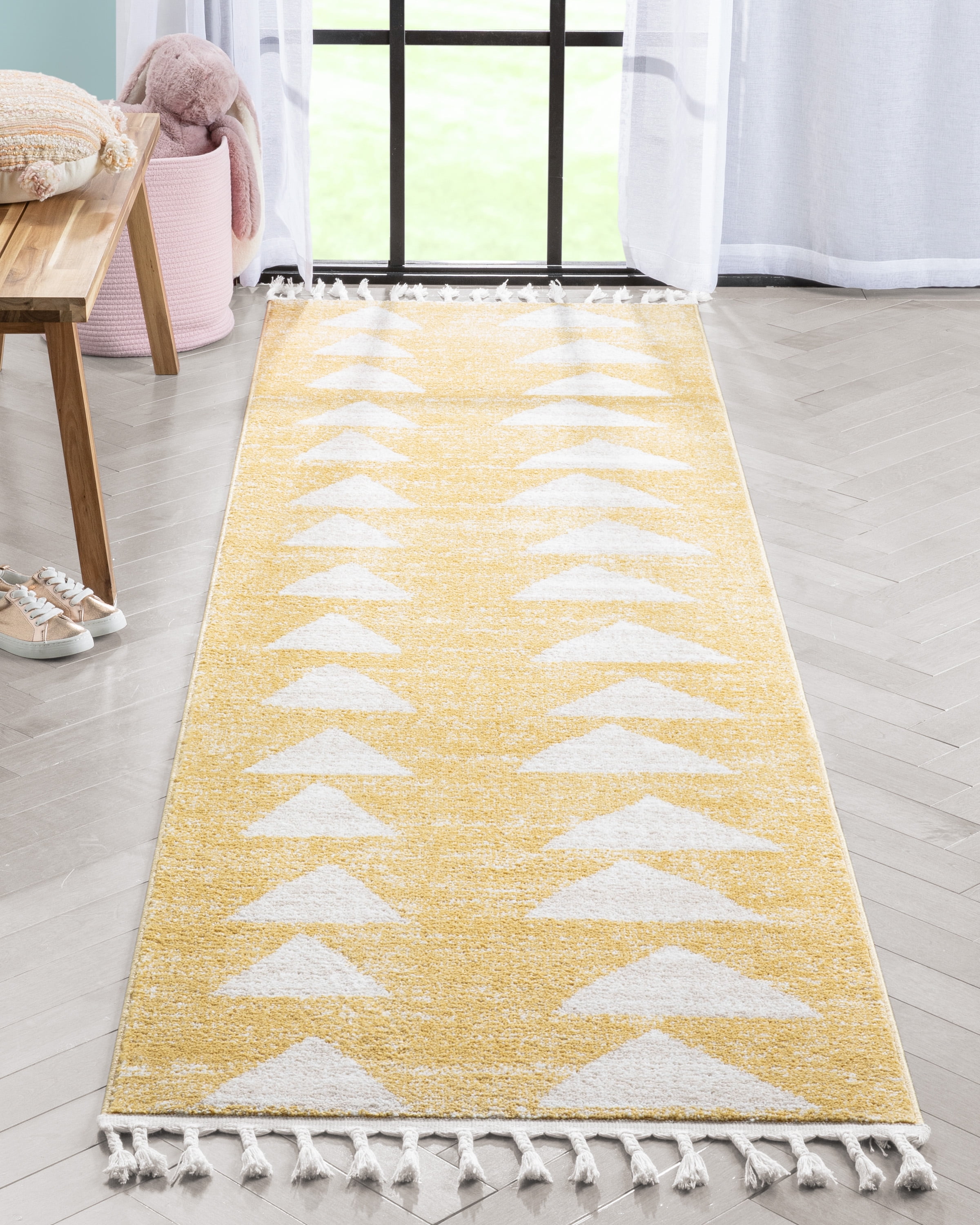 Well Woven Tango Yellow Geometric Triangle Pattern Stain-resistant ...
