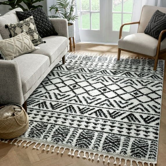 Well Woven Tessa Ivory Moroccan Shag Diamond Trellis Pattern Area Rug