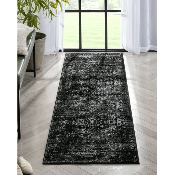 Well Woven Thiva Black Vintage Oriental Floral 2x7 (2'3" x 7'3") Runner Rug