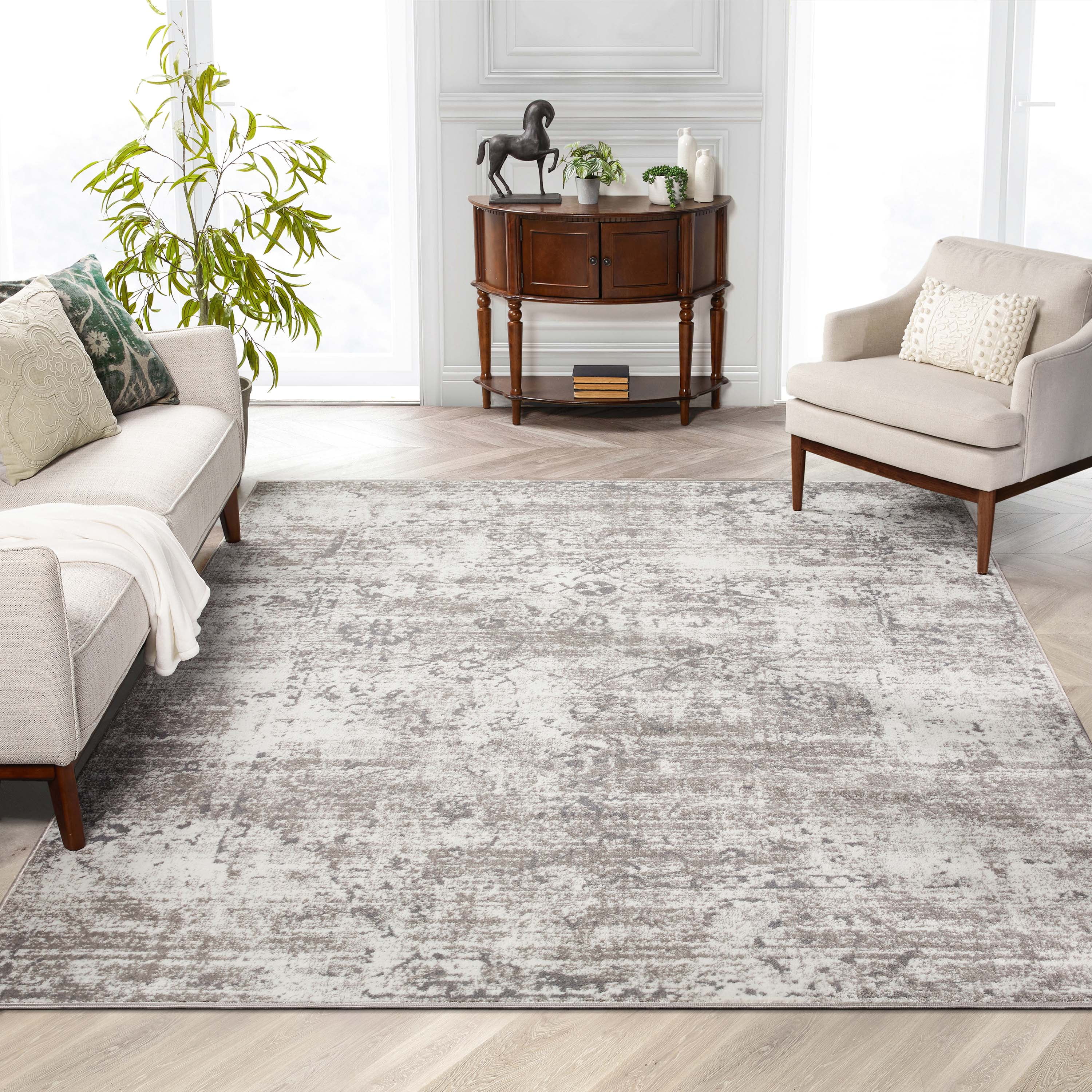 Reversible Vintage Oriental Ivory Synthetic 5' x 7' Area Rug