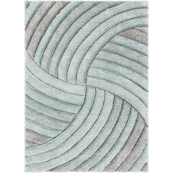 Well Woven Tilly Light Blue Geometric Stripes Thick Soft Plush 3D Textured Shag Area Rug 8x10 (7'10" x 9'10")