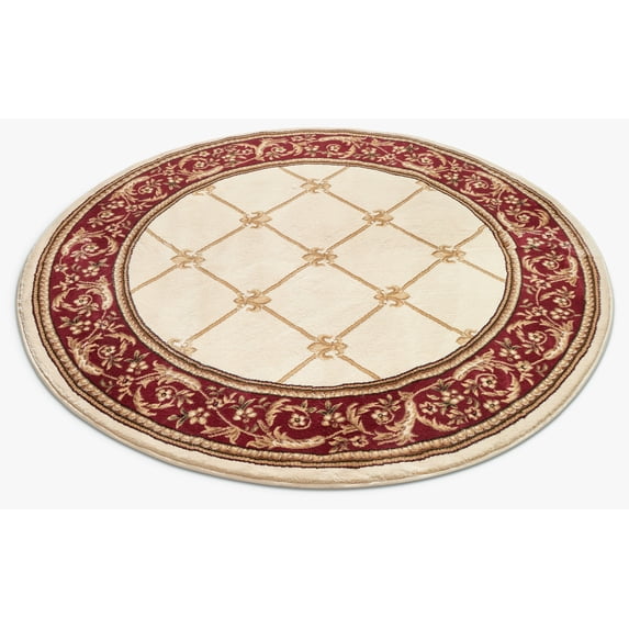 Well Woven Timeless Fleur De Lis Trellis Floral Border Ivory 7'10" Round Area Rug