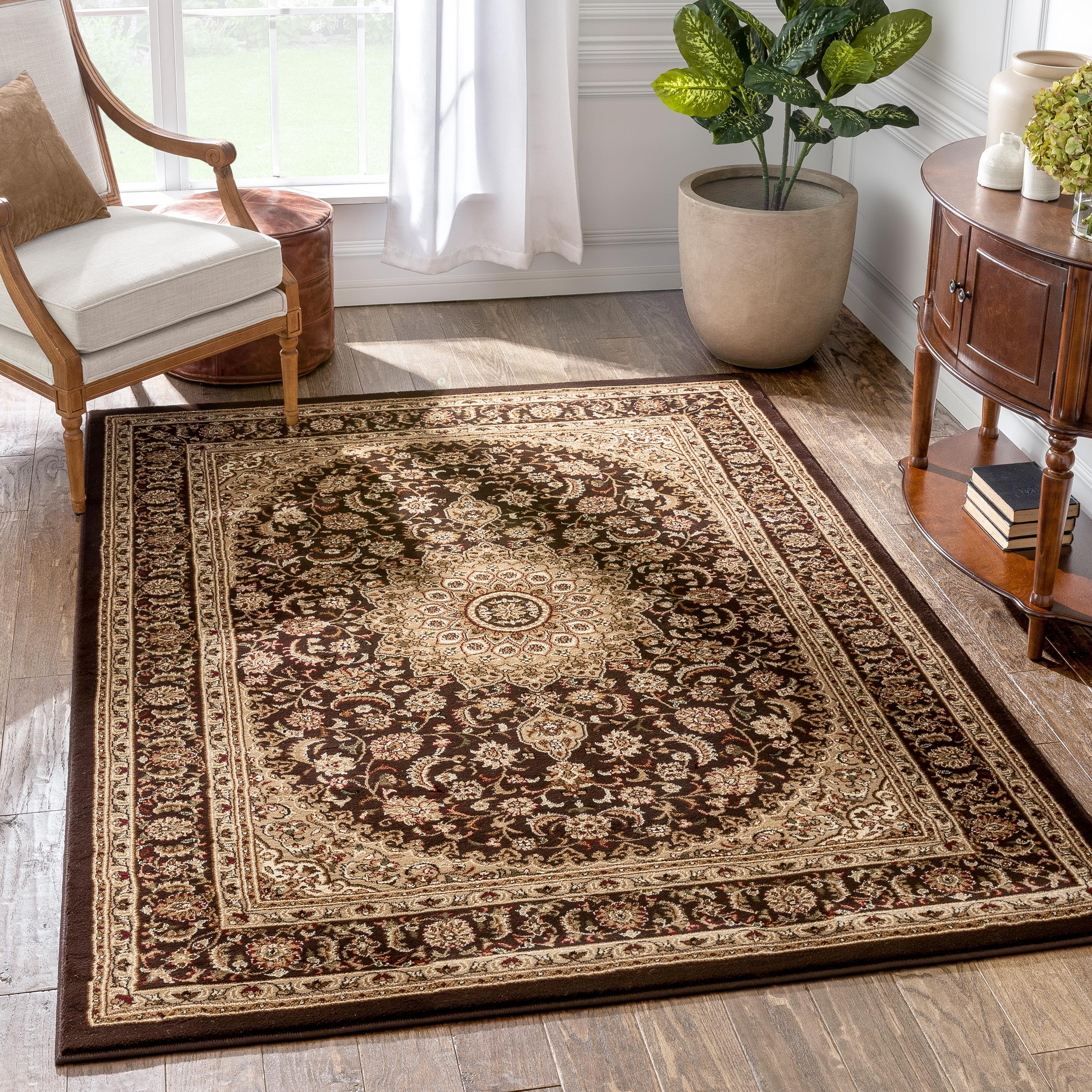 Entry rug on wood floor & carpet inlaid under a wood border in next room.  Love the various sized wood …