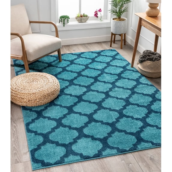 Well Woven Tinsley Trellis Light & Dark Blue Moroccan Lattice Modern Geometric Pattern 7'10" x 9'10" Area Rug Soft Shed Free Easy to Clean Stain Resistant