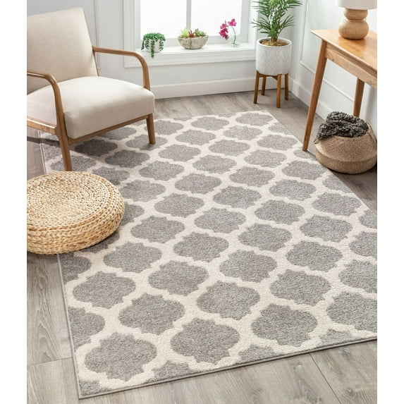 Well Woven Tinsley Trellis Light Grey & Ivory Moroccan Lattice Modern Geometric Pattern 5' x 7' Area Rug Soft Shed Free Easy to Clean Stain Resistant