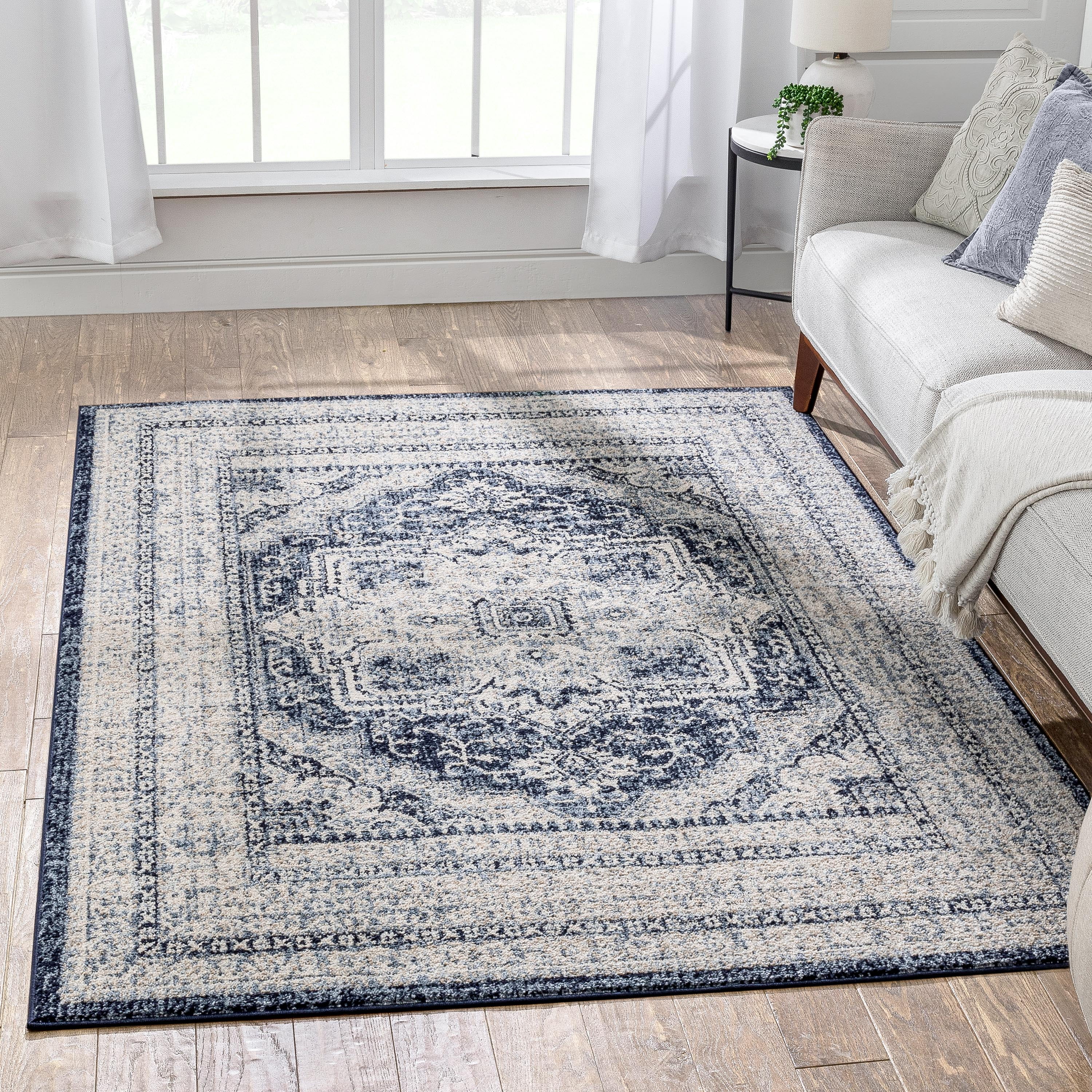 Blue 8' x 10' Reversible Oriental Synthetic Rug