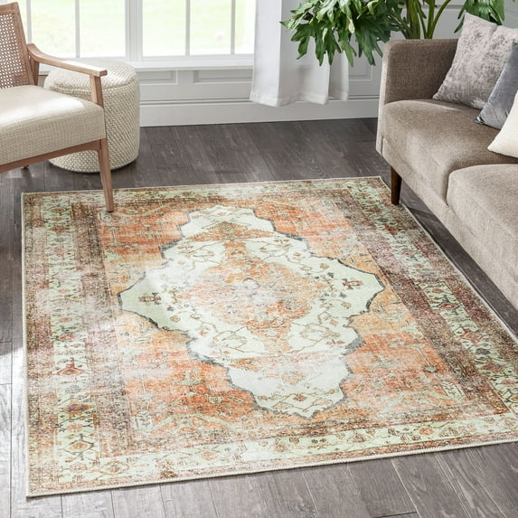 Well Woven Torwyn Blush Machine Washable Vintage Style Updated Classic Distressed Persian 3x5 (3'11" x 5'3") Area Rug
