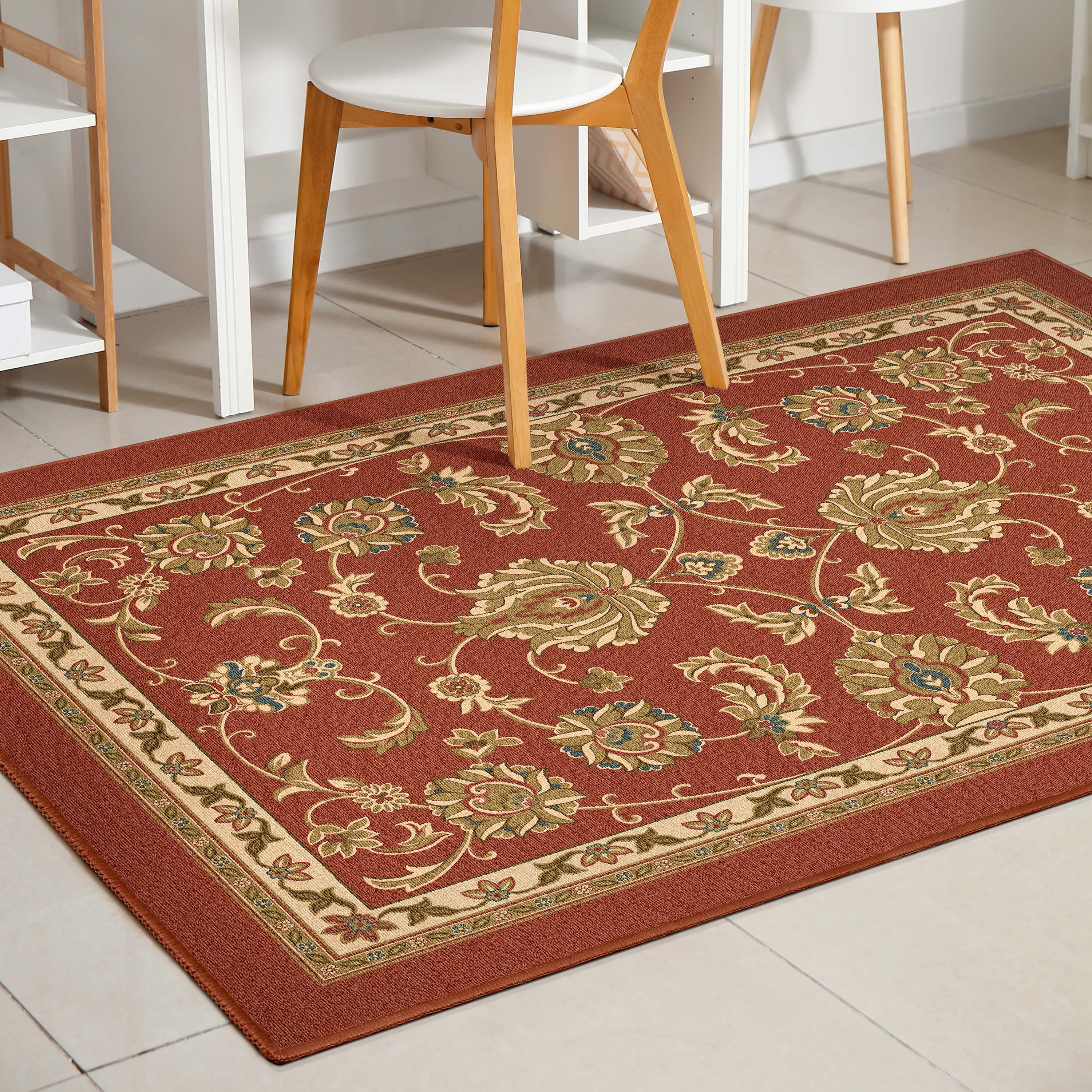 Well Woven Traditional Oriental Red Kitchen Mats, 2' x 3'