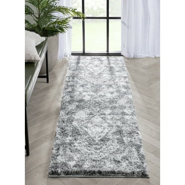 Well Woven Travini 2'3" x 7'3" Runner Grey Modern Geometric Thick Shag Rug