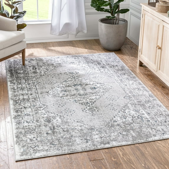 Well Woven Tresse 3'11" x 5'3" Traditional Oriental Medallion Floral Ivory Grey Area Rug
