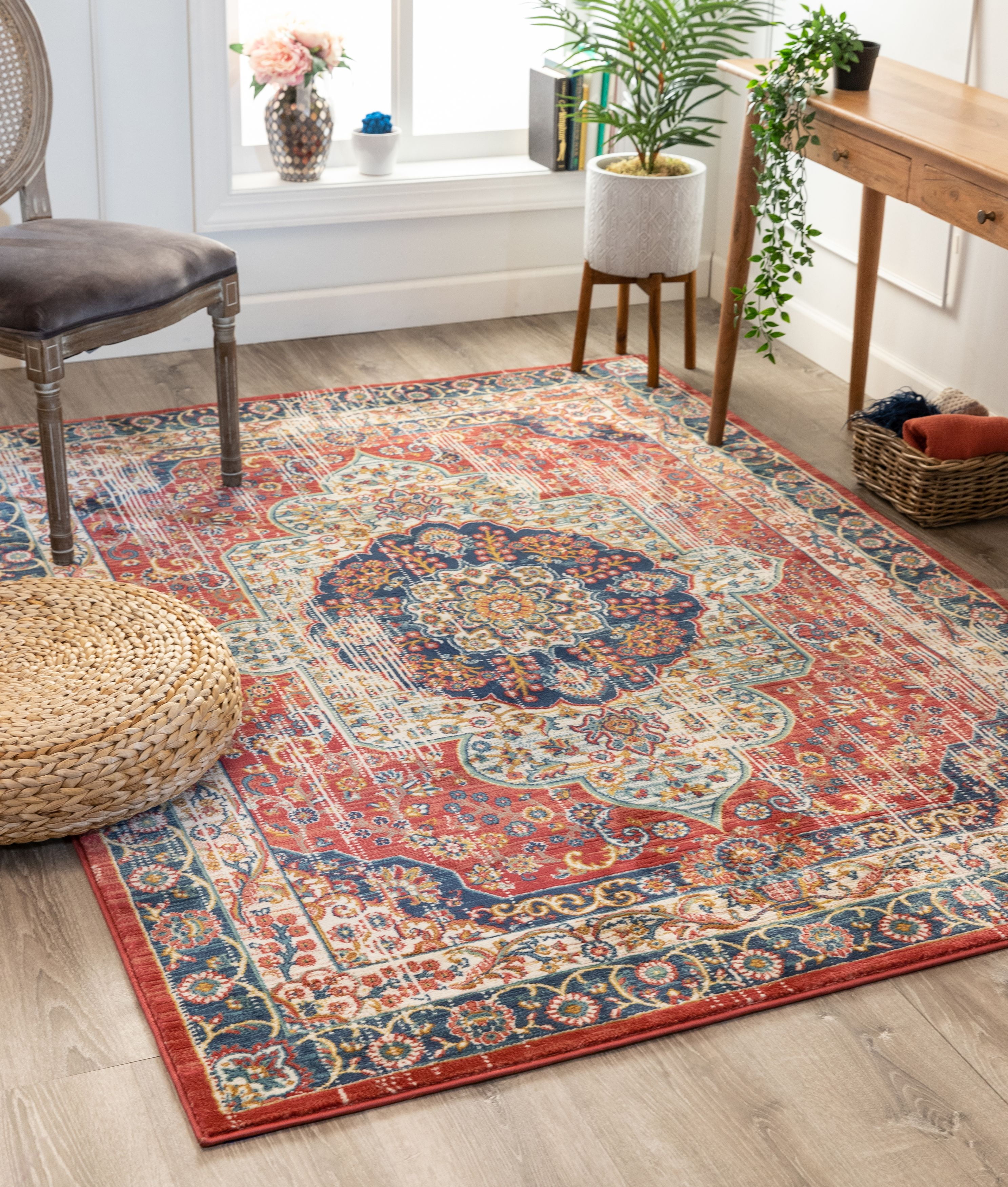 Tulsa Crimson Red Synthetic Rectangular 3'11" x 5'3" Area Rug
