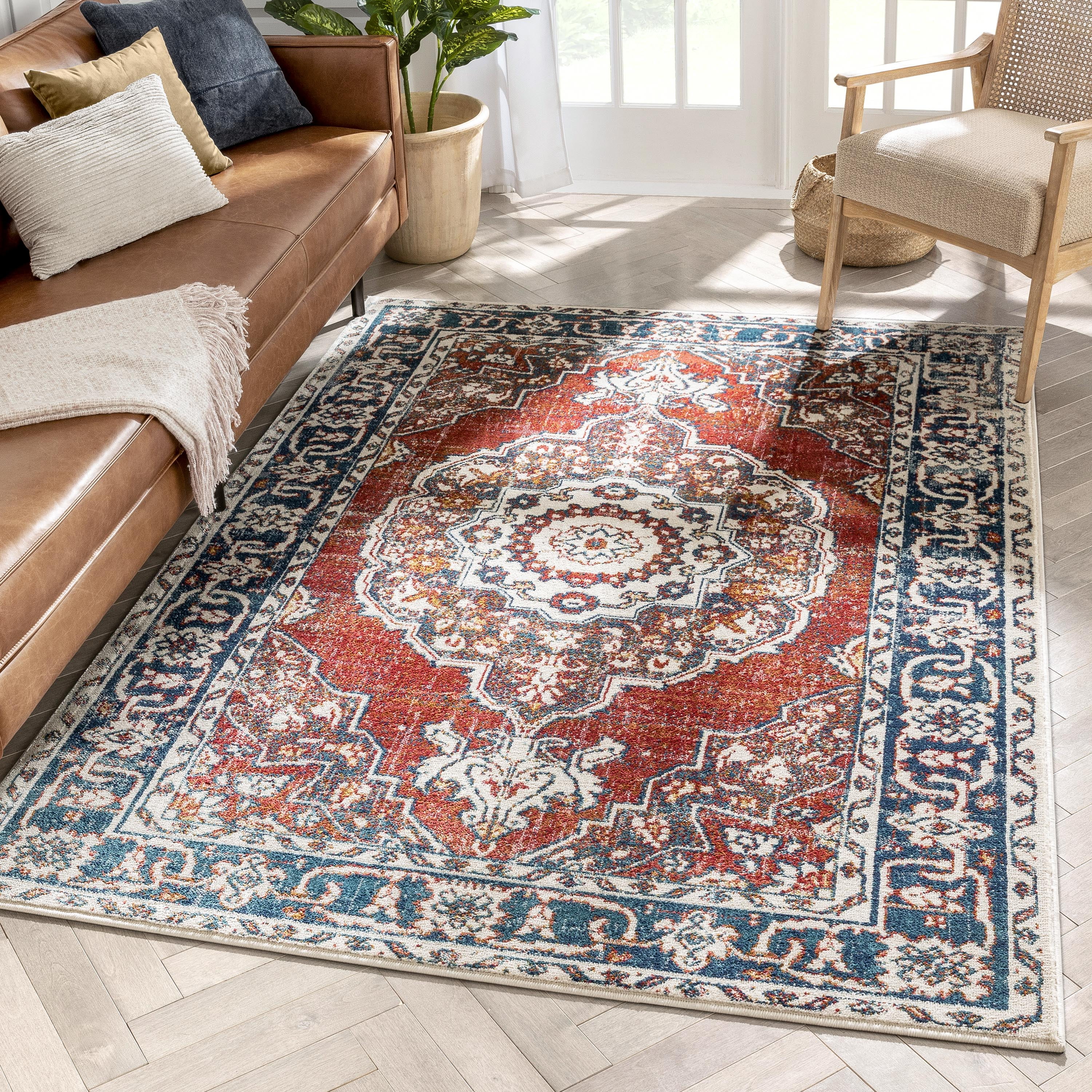 Well Woven Tulsa Arco Medallion Oriental Red Blue 2'3" x 7'3" Runner Area Rug