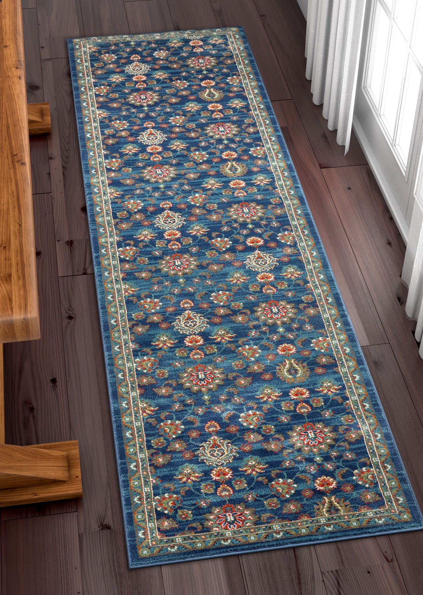 Well Woven Tulsa Arya Traditional Vintage Oriental Floral Blue 2'7" x 9