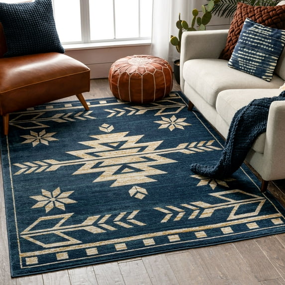 Well Woven Tulsa Canton Southwestern Tribal Bohemian Blue 3'11" x 5'3" Area Rug
