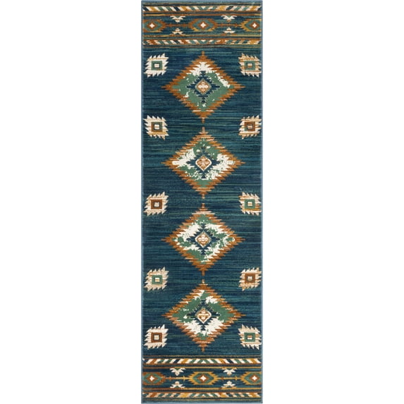 Well Woven Tulsa Lea Vintage Southwestern Tribal Blue 2'3" x 7'3" Runner Area Rug
