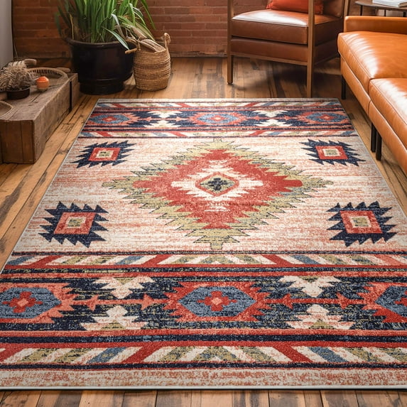 Well Woven Tulsa Southwestern Area Rug, 6.58' x 9.25', Shed Free Yarn, Durable, Machine Made