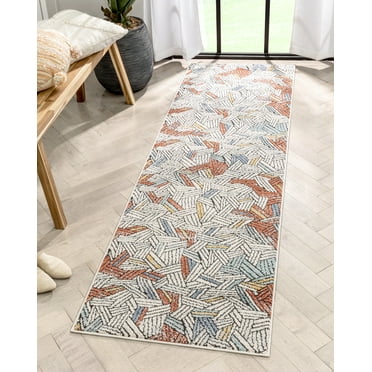Well Woven Varese Geometric Stripes Red Distressed 2'3" x 7'3" Runne Area Rug