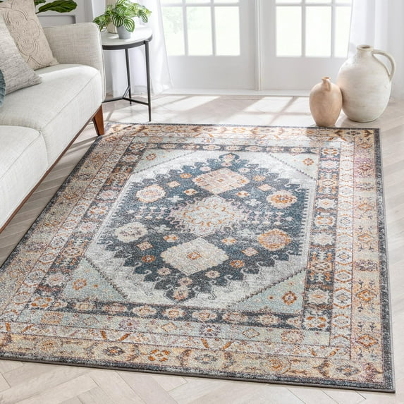 Well Woven Vera Bohemian Vintage Blue Tribal Diamond Medallion Pattern Area Rug 3x5 (3'11" x 5'3")