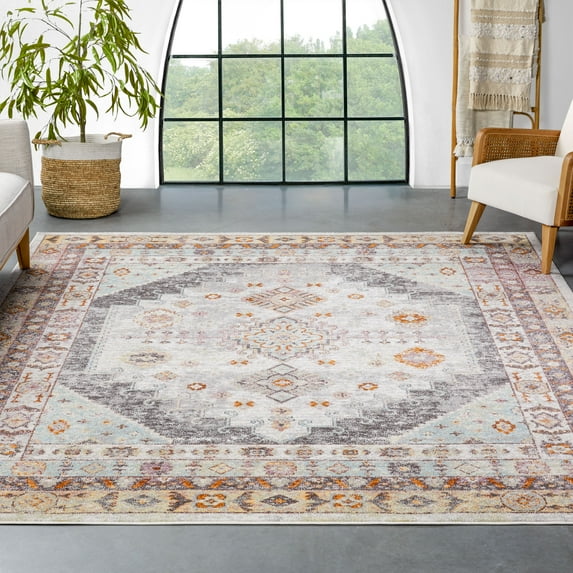 Well Woven Vera Bohemian Vintage Grey Diamond Medallion Area Rug 3x5 (3'11" x 5'3")
