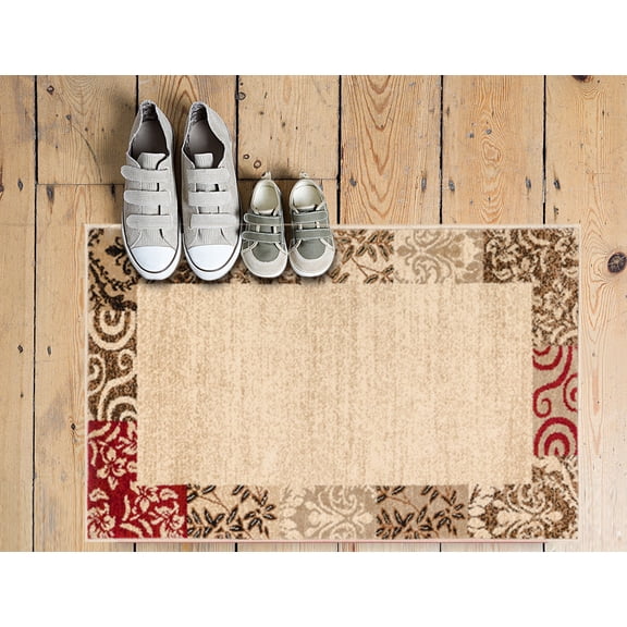 Well Woven Verdant Vines Modern Damask Border Rug Oriental Floral Area Rug 2'3" x 3'11"