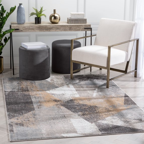 Well Woven Verity Abstract Area Rug, 3.92' x 5.25', Eclectic Geometric Pattern, Soft, Glam Pile, Distressed Design & Modern Color Palette