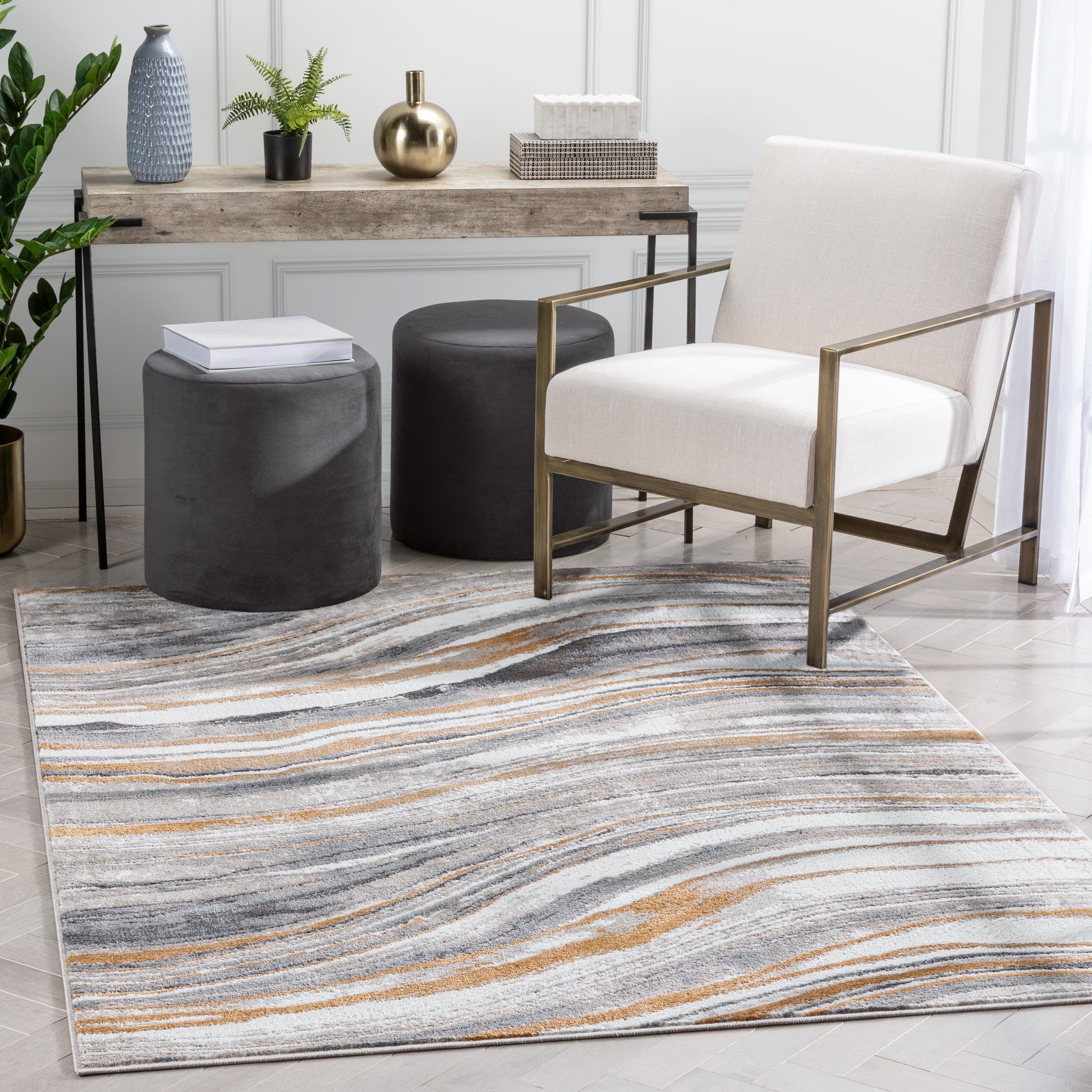 Gray and Rust Abstract Geometric Polyester Indoor Area Rug