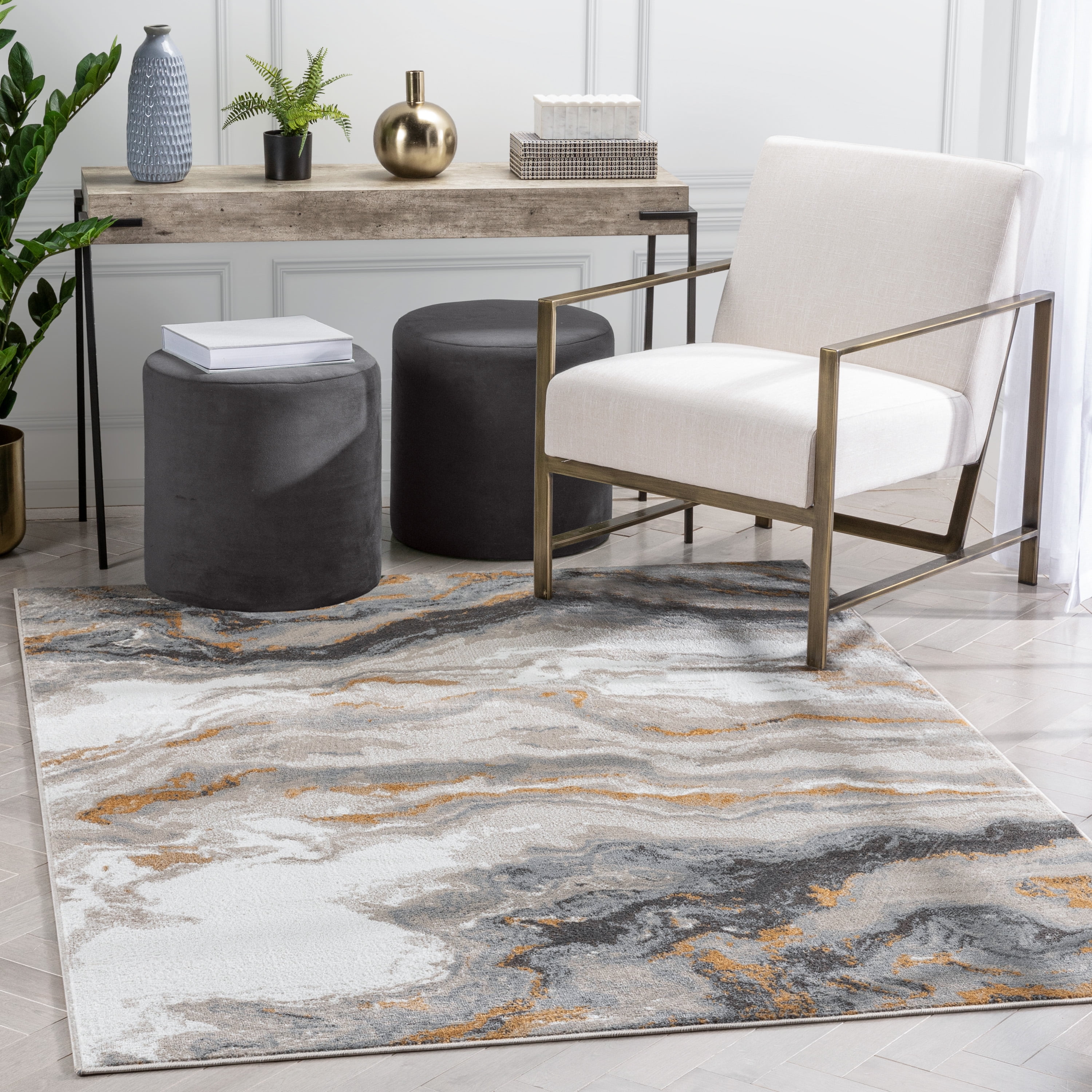 Verity Grey Rust Abstract 5' x 7' Synthetic Area Rug