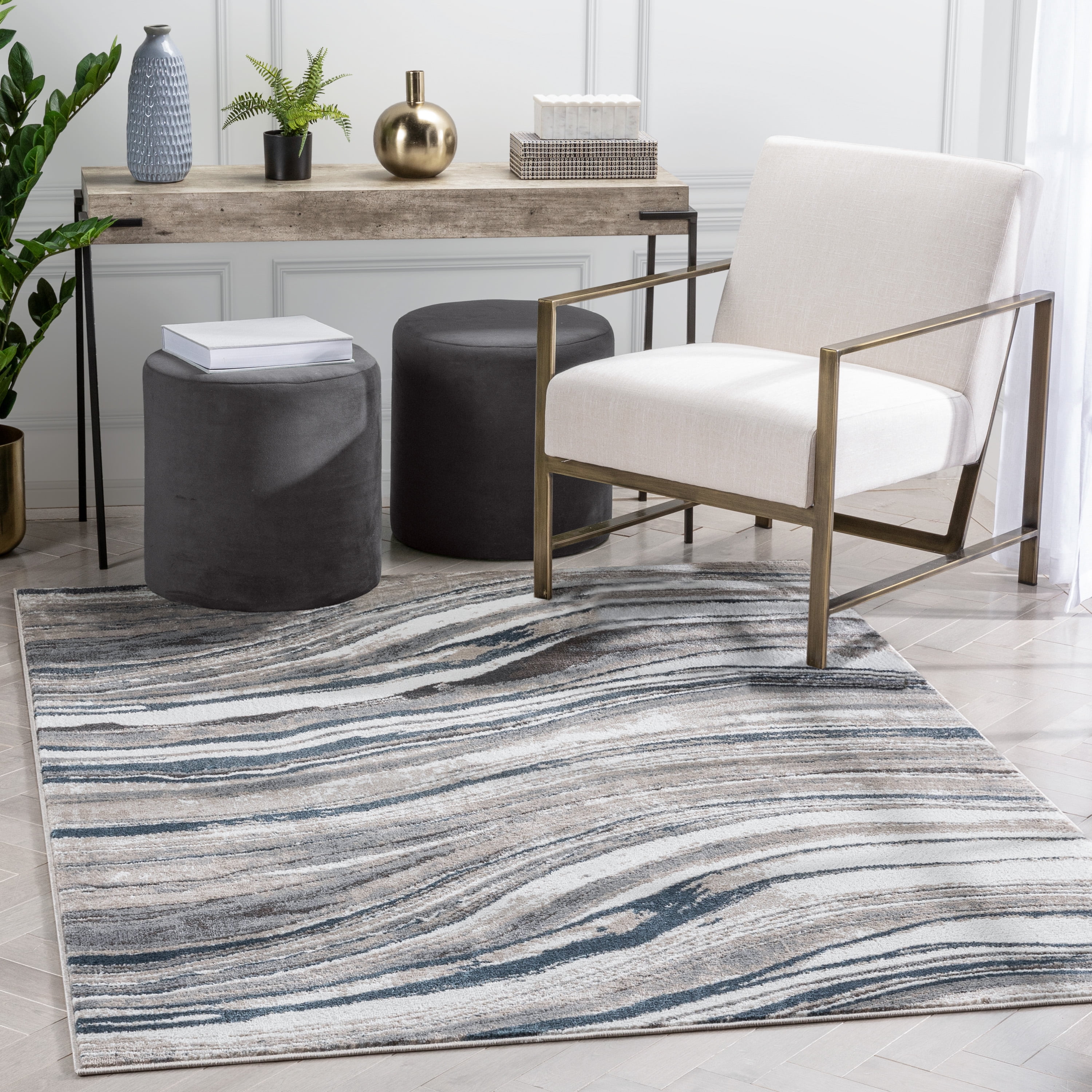 Well Woven Verity Abstract Area Rug, 5.25' x 7.25', Eclectic Geometric Pattern, Soft, Glam Pile, Distressed Design & Modern Color Palette