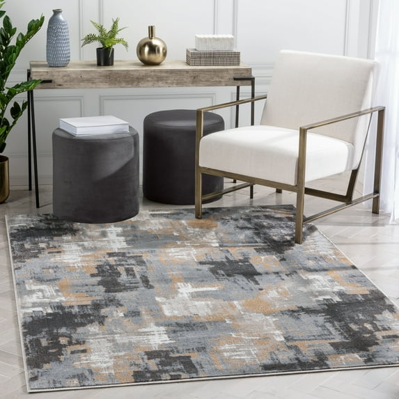 Well Woven Verity Abstract Area Rug, 7.83' x 10.5', Eclectic Geometric Pattern, Soft, Glam Pile, Distressed Design & Modern Color Palette