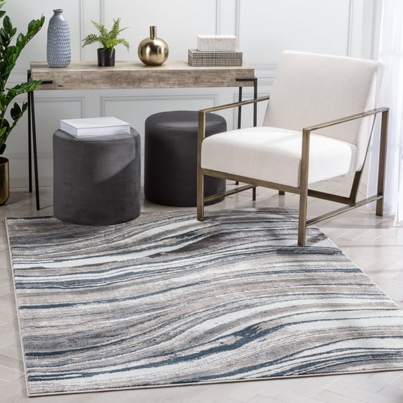 Well Woven Verity Abstract Area Rug, 9.25' x 12.5', Eclectic Geometric Pattern, Soft, Glam Pile, Distressed Design & Modern Color Palette
