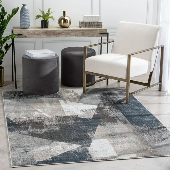 Well Woven Verity Abstract Area Rug, 9.25' x 12.5', Eclectic Geometric Pattern, Soft, Glam Pile, Distressed Design & Modern Color Palette