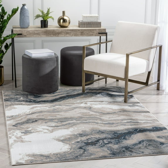 Well Woven Verity Abstract Area Rug, 9.25' x 12.5', Eclectic Geometric Pattern, Soft, Glam Pile, Distressed Design & Modern Color Palette
