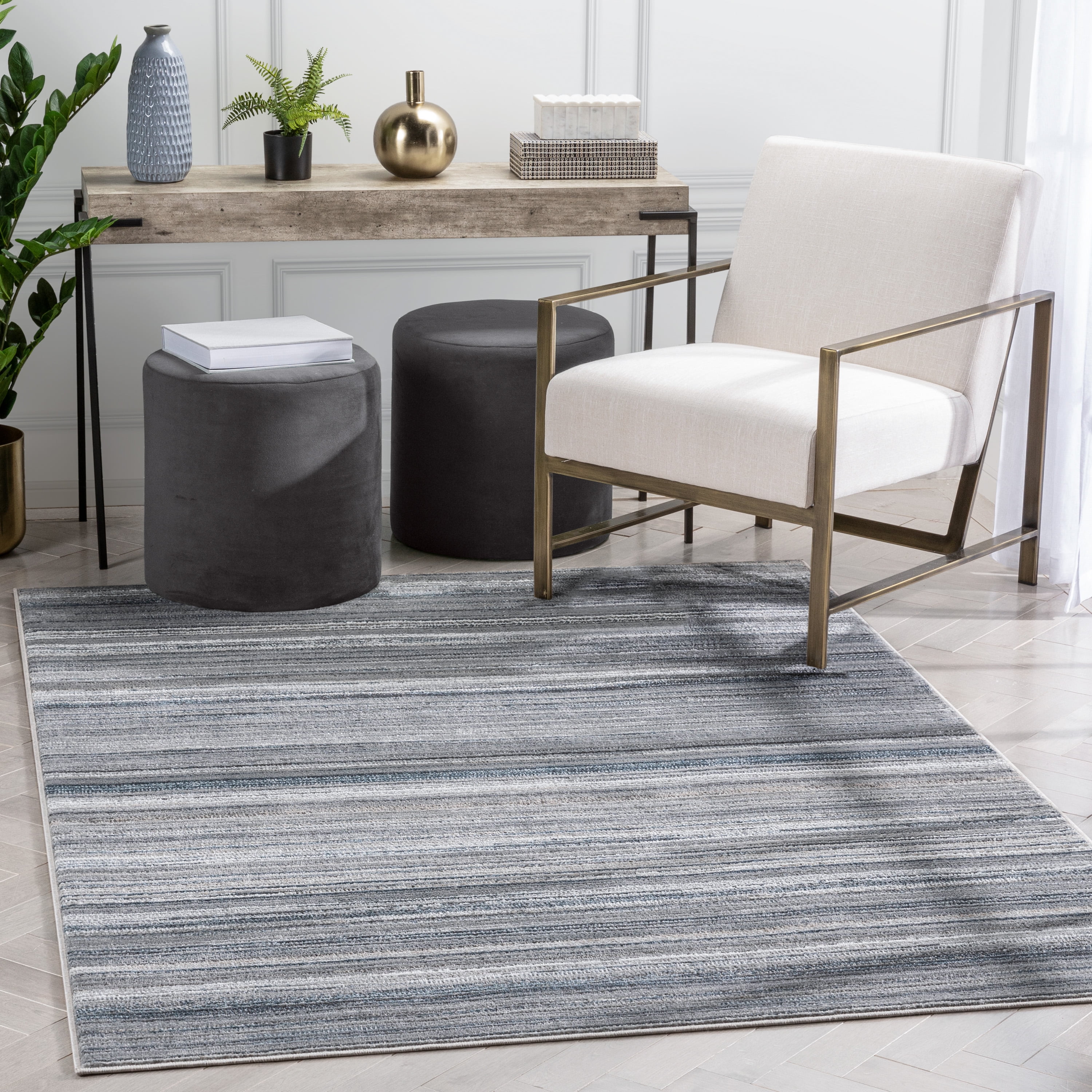 Gray and Blue Synthetic Rectangular Area Rug, 3'11" x 5'3"