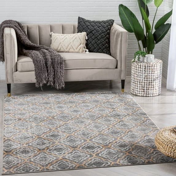 Well Woven Verity Moroccan Area Rug, 5.25' x 7.25', Eclectic Geometric Pattern, Soft, Glam Pile, Distressed Design & Modern Color Palette