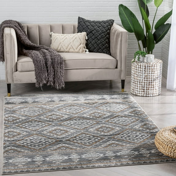 Well Woven Verity Moroccan Area Rug, 7.83' x 10.5', Eclectic Geometric Pattern, Soft, Glam Pile, Distressed Design & Modern Color Palette