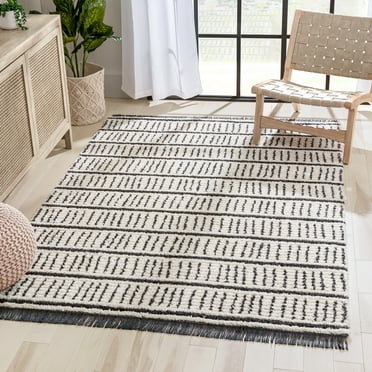 Well Woven Vihno Ivory Tribal Stripes Geometric Pattern Area Rug 5x7 (5'3" x 7'3")