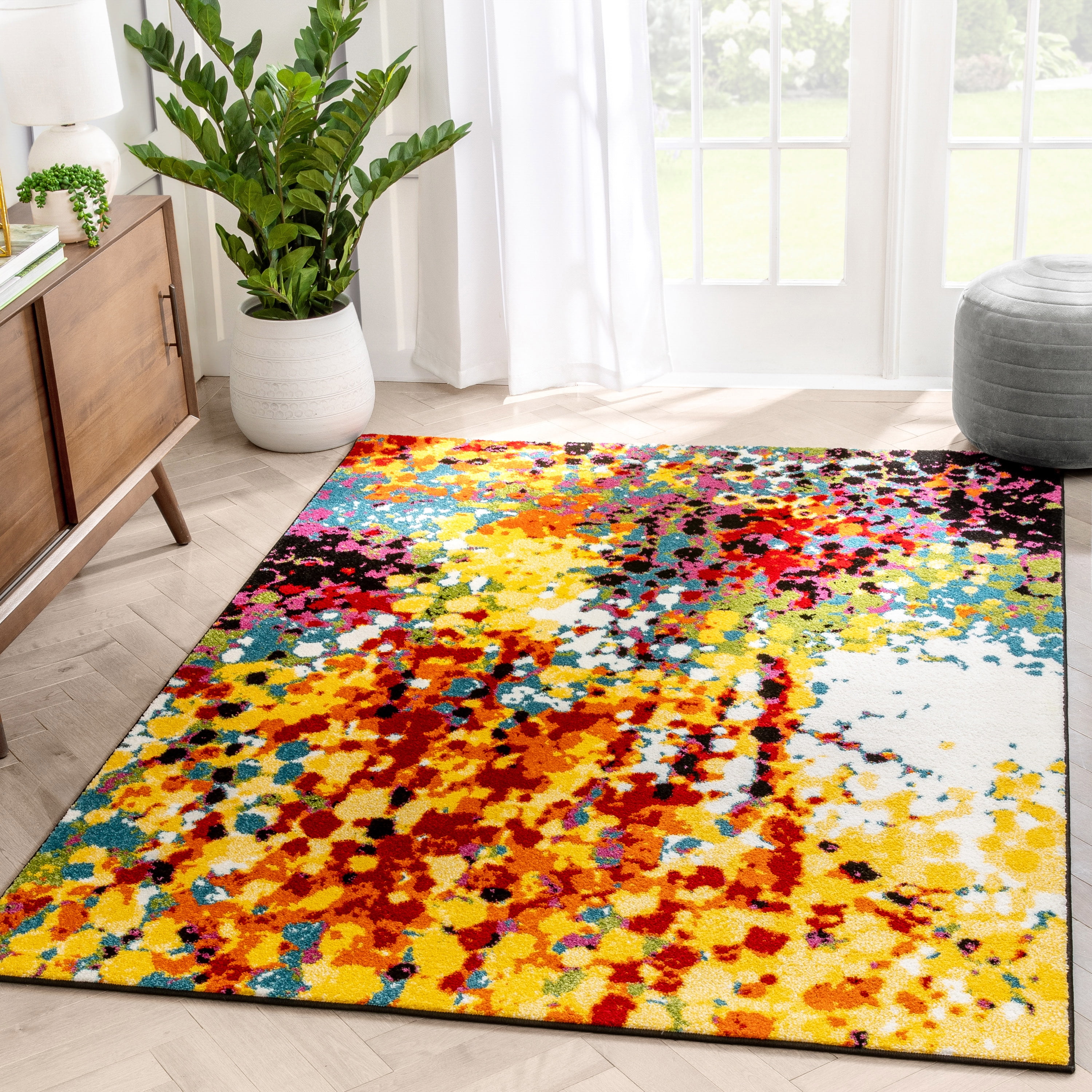 Industrial Living Room Rug Multi Color Abstract Rug Cotton Blend