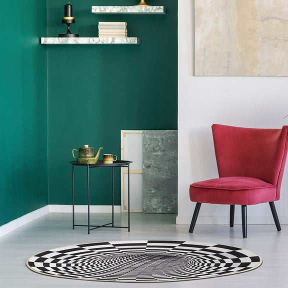Well Woven Vortex Black & White 3D Vortex Optical Illusion 3'3" Round Bottomless Hole Area Rug