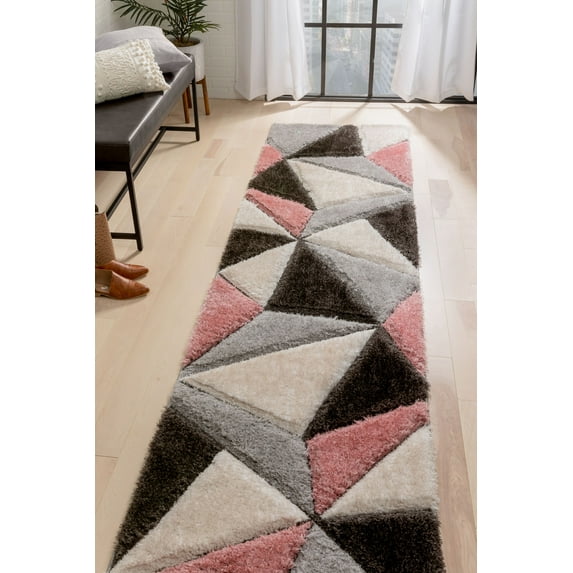 Well Woven Walker Pink Boxes 3D Textured Shag Runner Rug 2'7" x 9'10"